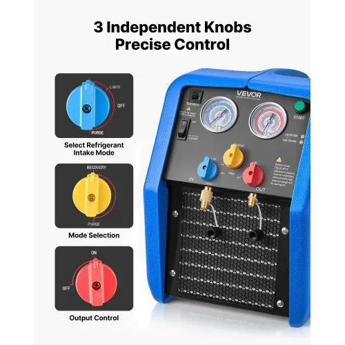 VEVOR Kältemittelabsauggerät Tragbare Kältemittel Absaugstation, 220V/50Hz 1450 U/min. 3/4 PS mit Einzylinder Absauganlage für Kältemittel A1 & A2L, Rückgewinnungsgerät für KFZ- & Hausklimaanlagen – Bild 3