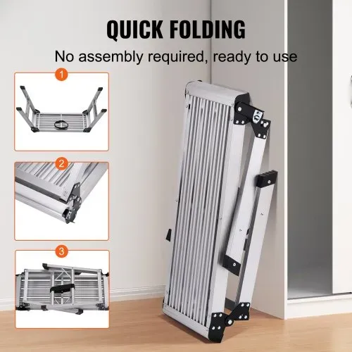 VEVOR Alu Arbeitsplattform Klappwerkbank 76x30x50,8cm Arbeitsbühne 150 kg Tragfähigkeit Trittbank mit Sicherheitsschlössern Trittleiter für Zuhause Büro Werkstatt & Garage Silber – Bild 2