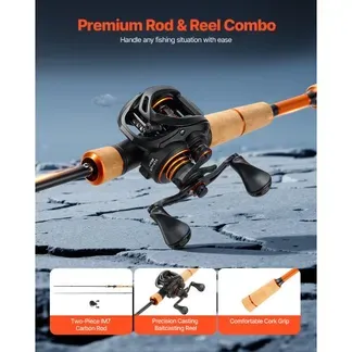 VEVOR Angelrute und Angelrolle (Baitcasting) im Set, 2 m Rute aus Kohlefaser (IM7), Bassangelruten-Set mit 6+1 Kugellagern & Übersetzung 7,0:1 & Korkgriff, linkshändiges Angelset VEVOR Angelrute und Angelrolle (Baitcasting) im Set, 2 m Rute aus Kohlefaser (IM7), Bassangelruten-Set mit 6+1 Kugellagern & Übersetzung 7,0:1 & Korkgriff, linkshändiges Angelset