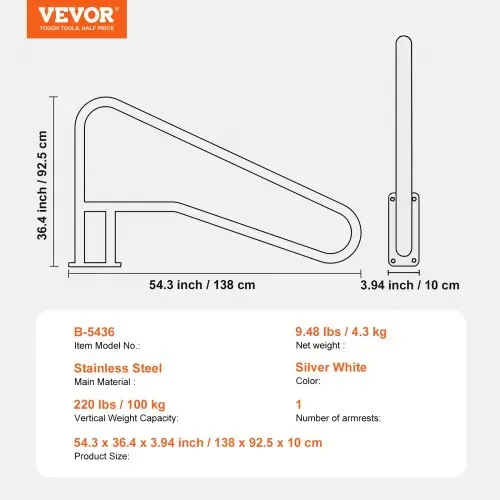 VEVOR Pool-Handlauf, 138x92,5x10cm Pooleinstieg Edelstahl mit Grundplatte für Innen-/Außenpools, Sicherheitsgeländer für Schwimmbäder, rostfreier Haltegriff mit Griffabdeckung & Zubehör für Spas – Bild 6