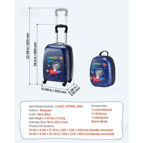 VEVOR 2 tlg. Kinderkoffer Set, 457,2 mm, Hartschalenkoffer mit Rollen & Rucksack, Kindertrolley, Kids Suitcase, perfekte Geschenke für Jungen & Mädchen, praktisch für Reisen & Fliegen (Dinosaurier) – Bild 6
