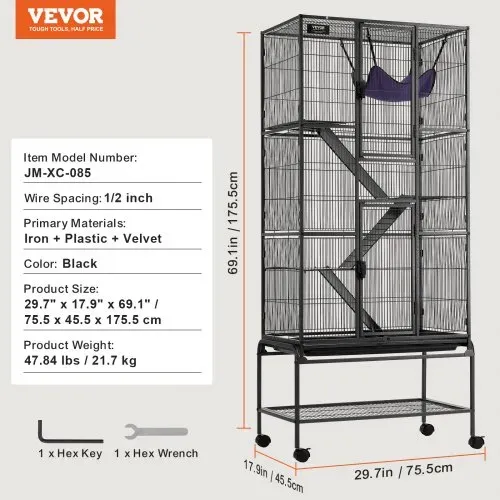 VEVOR 69" rollender Frettchenkäfig aus Metall, großer 4-stöckiger Critter Nation-Käfig, Kleintierkäfig mit Rampen und Tablett, einfach aufzubauen für Hausratten, Hamster, Meerschweinchen, Chinchillas, Eichhörnchen, Igel, Hasen – Bild 6