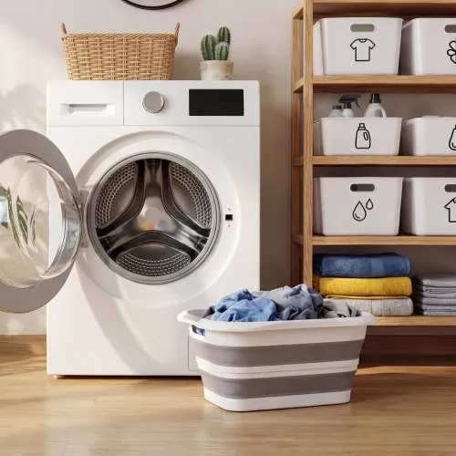 VEVOR Faltbare Hundebadewanne 34L, Tragbare Haustierbadewanne aus PP & TPR, Haustierwanne zum Baden Pflegen für Kleine Hunde Katzen bis 9kg, Multifunktionaler Wäschekorb Aufbewahrungskorb, Grau & Weiß – Bild 7