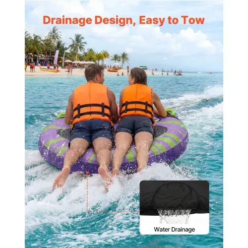 VEVOR Towable Tube für Boote, Wassersport-Schleppreifen für 2 Personen, bis 154 kg Tragfähigkeit, mit Antirutschpolstern, Nylonhülle, Gepolsterten Griffen und Sicherheitsventil, für Seen, Flüsse, Lila – Bild 5