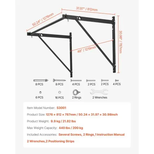 VEVOR Klimmzugstange Pull up Bar zur Wandmontage, einstellbare Tiefe 559 / 762 mm von der Wand, Oberkörper-Trainingsstangen aus Stahl, Klimmzug-Trainingsstation (200 kg belastbar), für Fitnessstudio – Bild 6