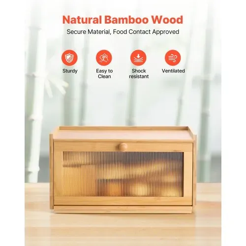VEVOR Brotkasten für Küchentheke Brotbehälter Brotbox Brot-Organizer aus Holz für selbstgebackenes Brot, Aufbewahrungsbehälter mit gewellter Acryl-Türplatte, Brotaufbewahrung Natur – Bild 4
