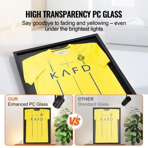 VEVOR Trikot-Vitrine 610 x 812 x 40 mm abschließbare Schattenbox für Sporttrikots mit 98 % UV-Schutz PC-Glas und Kleiderbügeln, für Baseball- Basketball- Football- Hockey-Shirts und Uniformen schwarz – Bild 3