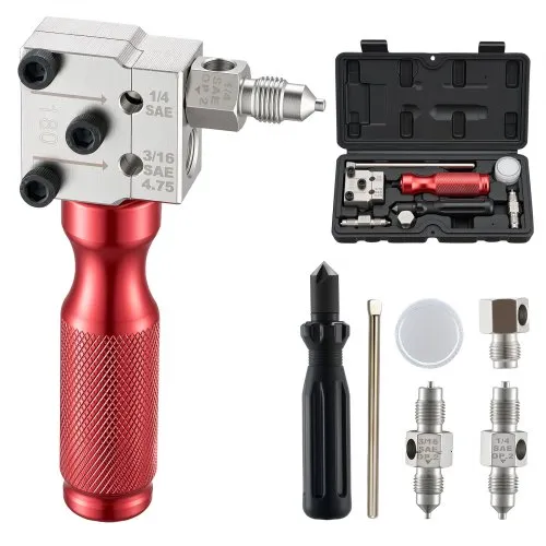 VEVOR 6 tlg. Bremsleitung Bördelgerät Set, 45° Bördelwerkzeug für Einfach- & Doppelbördelung, Rohraufweiter mit 2 Formmatrizen für 4,75mm & 6,35mm Außendurchmesser, Bremsleitung Reparatursatz für KFZ VEVOR 6 tlg. Bremsleitung Bördelgerät Set, 45° Bördelwerkzeug für Einfach- & Doppelbördelung, Rohraufweiter mit 2 Formmatrizen für 4,75mm & 6,35mm Außendurchmesser, Bremsleitung Reparatursatz für KFZ