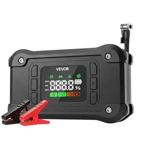 VEVOR Starthilfe Powerbank mit Luftkompressor 8000 A Spitzenleistung Schwarz für 9,0-L-Benzin- / 8,0-L-Dieselmotoren, 150 psi Reifendruck, Automatische Abschaltung, 12-V-Ladegerät und LED-Taschenlampe – Bild 10
