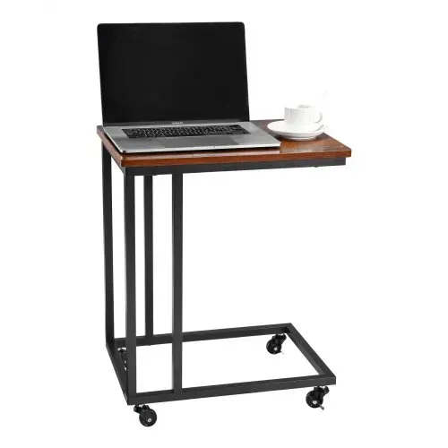 VEVOR Beistelltisch Kaffeetisch mit Metallrahmen rollbar, C-förmiger Couchtisch für Wohnzimmer Schlafzimmer Büro 500 x 350 x 605 mm TV-Tablett, Wohzimmertisch Sofatisch Braun und Schwarz – Bild 8