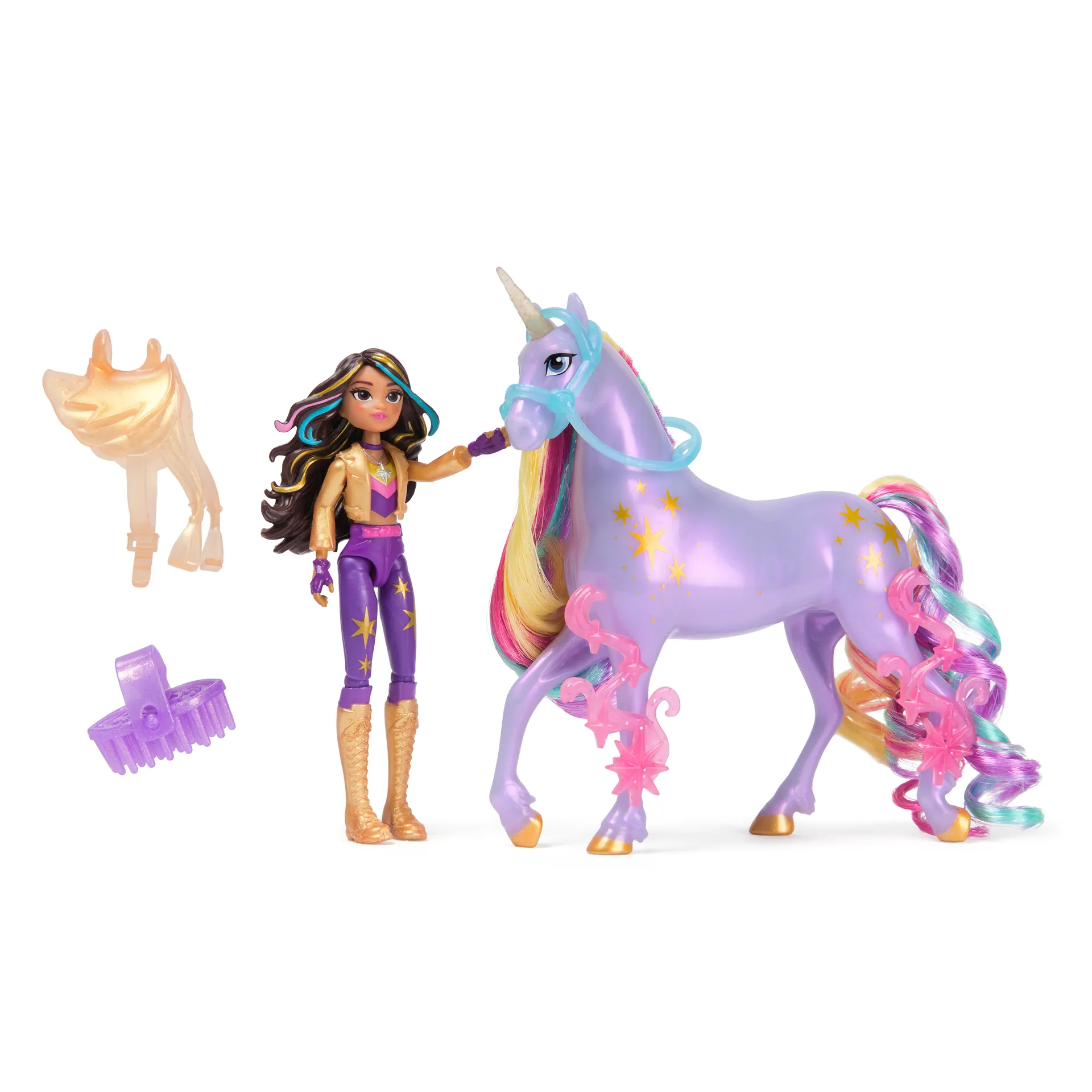 Unicorn Academy Sophia und Einhorn Wildstar Set, ca. 12 cm Originalfiguren zur Netflix Serie mit abnehmbarem Sattel, Mähnen- und Schweifbürste und Zubehör, für Kinder ab 4 Jahren – Bild 2