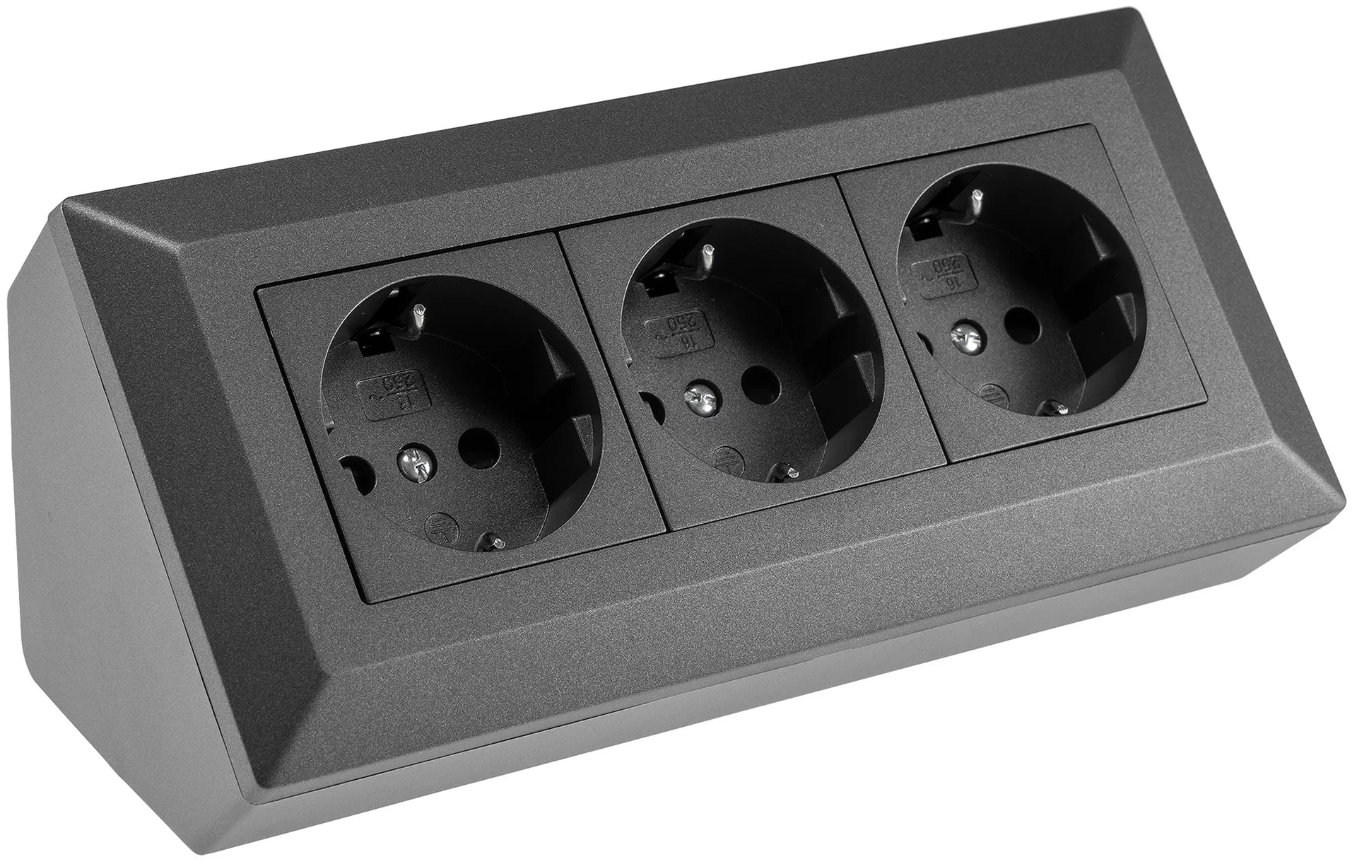 3-fach Steckdosenblock, anthrazit 250V~/ 16A, Aufbaumontage 3-fach Steckdosenblock, anthrazit 250V~/ 16A, Aufbaumontage