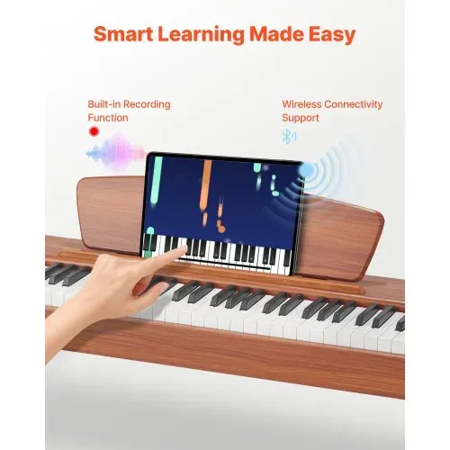 VEVOR Digitalpiano, 88 Tasten vollgewichtet anschlagdynamisch, E-Piano-Tastatur mit Notenständer, Dreifachpedal, Netzteil, 280 Töne, unterstützt kabellose Verbindung, für Anfänger, Holzfarbe – Bild 4