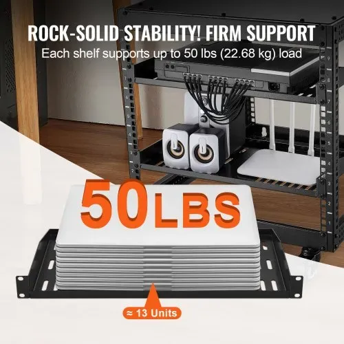 VEVOR 2 STK. 1U Server-Rack-Regal, 10"/254 mm Tiefe, 50 lbs maximale Tragkraft, belüftetes freitragendes oder wandmontiertes Rack-Regal mit Ablage, gute Luftzirkulation für 19" Netzwerkschrank oder Geräte-Rack – Bild 2