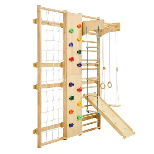VEVOR schwedische Leiterwand 9 in 1 12-stufiges Kletterspielzeug aus Massivholz 100 kg belastbares Indoor-Klettergerüst mit Kletterwand Turnringen Klimmzugstange Rutsche Schaukel – Bild 9