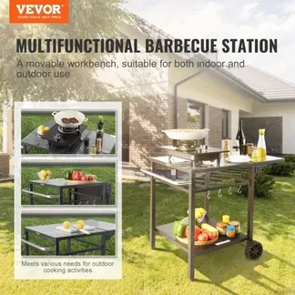 VEVOR Servierwagen Küchenwagen 97,2 x 64 x 75,5 cm Outdoor-Grill-Esswagen mit Doppelter Ablage, Beweglicher Grilltisch für die Zubereitung von Speisen, Multifunktionale Tischplatte aus Eisen Schwarz VEVOR Servierwagen Küchenwagen 97,2 x 64 x 75,5 cm Outdoor-Grill-Esswagen mit Doppelter Ablage, Beweglicher Grilltisch für die Zubereitung von Speisen, Multifunktionale Tischplatte aus Eisen Schwarz
