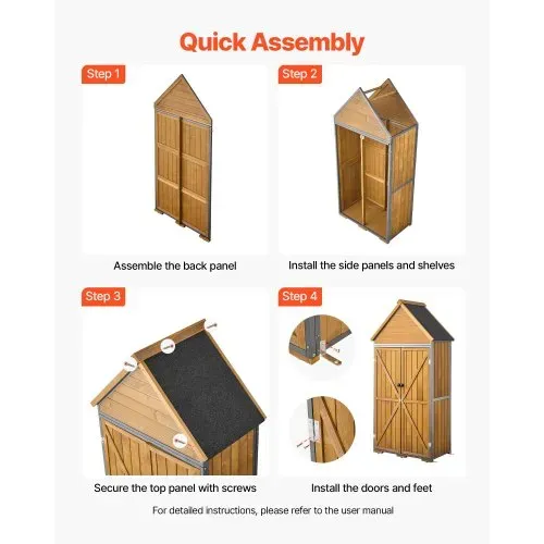 VEVOR Gartenschrank Holz, Geräteschrank mit Abschließbaren Türen, Gerätehaus mit Regalen & Boden, Geräteschuppen, Gartengerätehaus, Werkzeugschrank für Terrasse, Garten / Rasen, 76x43x171 cm – Bild 5