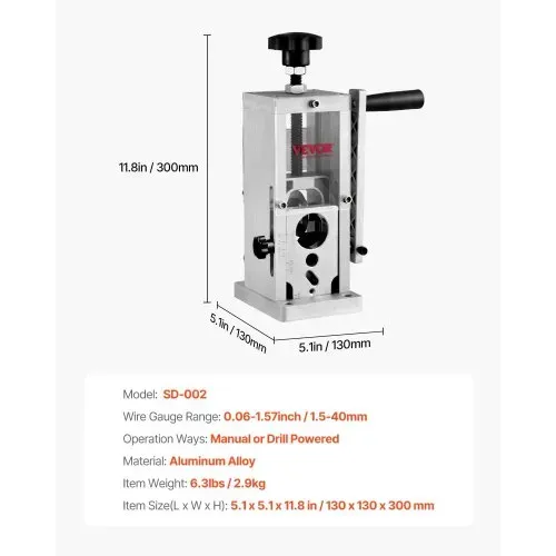 VEVOR Kabelschälmaschine 1,5-40mm Kabelabisoliermaschine Manuell oder Bohrmaschine angetrieben Kabel Abisoliermaschine 130x130x300mm Ideal zum Abisolieren von ummantelten monofilen mehradrigen Kabel – Bild 6
