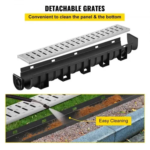 VEVOR Entwässerungsrinne-Set, 3er-Pack, Terrassenrinne, Edelstahl-Grabenentwässerungssystem 15 x 13 x 100 cm, mit 3 Endkappen, Steckverbindung, für Gartenablauf, Auffahrt, Pool, Gehweg – Bild 3