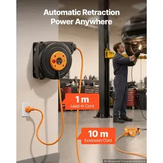 VEVOR Kabeltrommel 10 m 3000 W Automatischer Kabelaufroller 16 AWG/3-adrig, zur Decken-/Wandmontage, 3 Steckdosen, 56 °C Überhitzungsschutz, Beleuchtete Dreifachsteckdose, mit 180°-Schwenkhalterung VEVOR Kabeltrommel 10 m 3000 W Automatischer Kabelaufroller 16 AWG/3-adrig, zur Decken-/Wandmontage, 3 Steckdosen, 56 °C Überhitzungsschutz, Beleuchtete Dreifachsteckdose, mit 180°-Schwenkhalterung