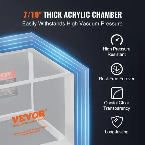 VEVOR 7,57 L Vakuumkammer, verbesserte Mehrzweck-Vakuum-Entgasungskammer aus Acryl, transparente Vakuumkammer, für Harzentgasung, Kieselgel-Entgasung, Gips-Entgasung und Vakuumextraktion – Bild 3