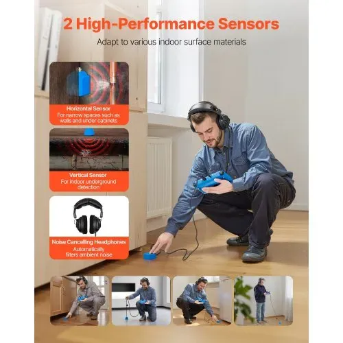 VEVOR Rohr-Wasserleckdetektor, 1 Hz–10000 Hz, 7-Zoll-Touchscreen, Ortungsgerät für Wasserlecks in Rohrleitungen mit horizontalen & vertikalen Sensoren, Kopfhörer, 8 GB SD-Karte & Tragetasche – Bild 3