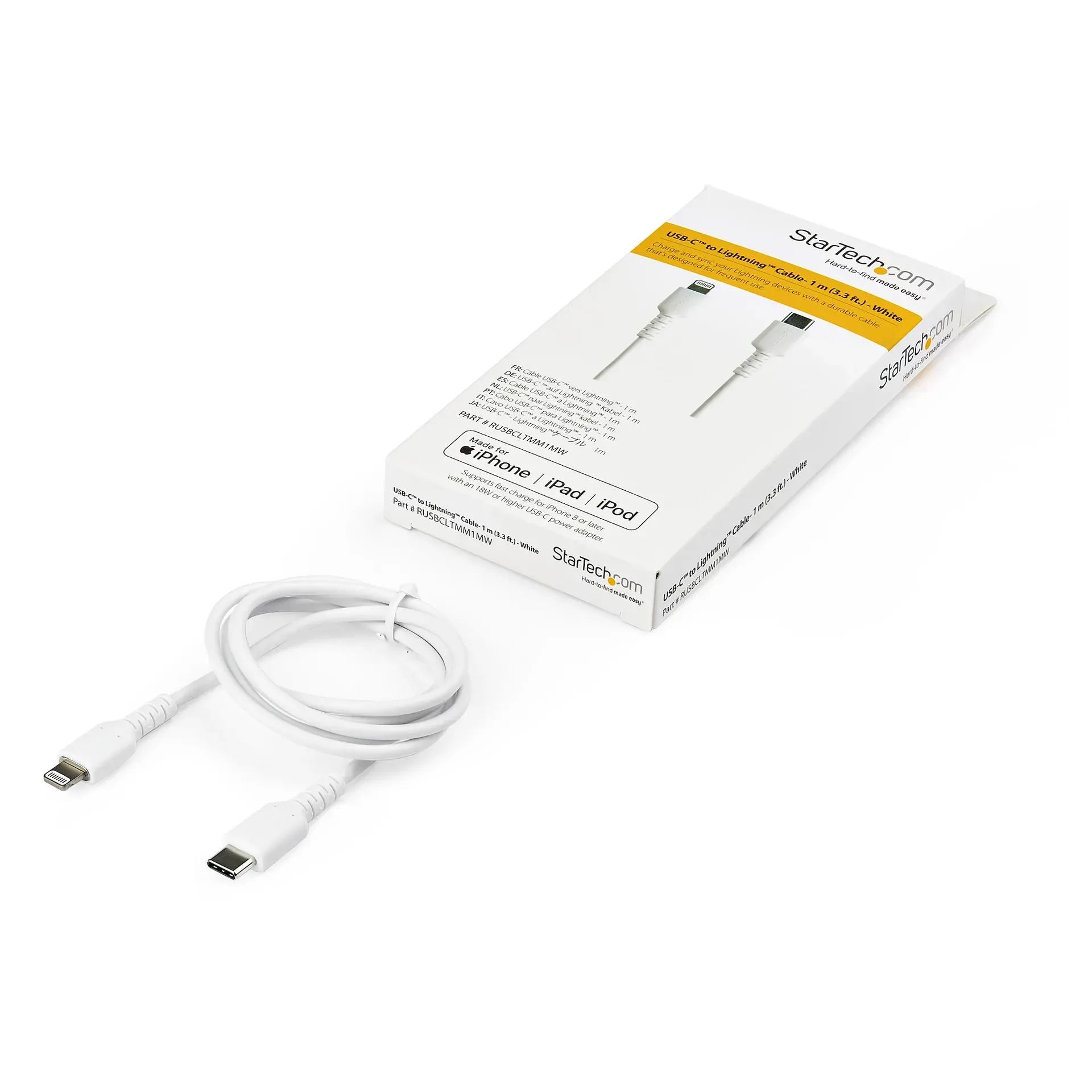 StarTech.com 1m strapazierfähiges weißes USB-C auf Lightning-Kabel - Hochbelastbare, robuste Aramidfaser - USB Typ-C auf Lightningkabel - Lade-/Synchronisationskabel - Apple MFi-zertifiziert iPad/iPhone 12 – Bild 5