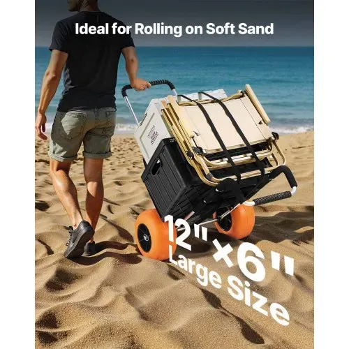 VEVOR Strandkarre Bollerwagen Sandwagen, Strandwagen 74,84 kg Tragkraft, zusammenklappbarer Sandwagen aus Aluminium 685-1135 mm einstellbare Höhe, Wagen für den Strand 76 x 39 cm Ladefläche – Bild 3
