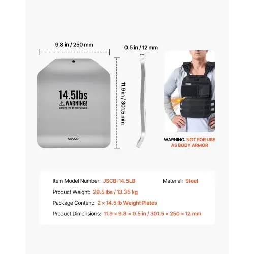 VEVOR Gewichtsplatten für Gewichtswesten 13,2 kg Set (2 x 6,6 kg), Gebogene Gewichtswestenplatten für WODs & Funktionelles Training, Ergonomisches Zusatzgewicht für Krafttraining, Laufen und Fitness – Bild 6