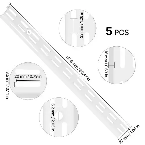 VEVOR Regalpilaster, 1536 mm, 5er-Pack, aufrechtes Wandregalsystem, Hochleistungs-Stützsystem mit zwei Schlitzen, 25 Schrauben, geeignet für die Organisation von Schränken und Schränken, Silber – Bild 8