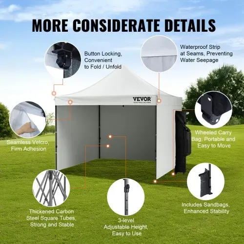 VEVOR Pavillon 304,8x304,8x320cm Gartenzelt 500D PU-Silber-Gewebe Faltpavillon höhenverstellbar inkl. Aufbewahrungstasche Partyzelt 6-8 Personen Pop up Zelt Weiß Gartenpavillon für Campingausflug – Bild 4