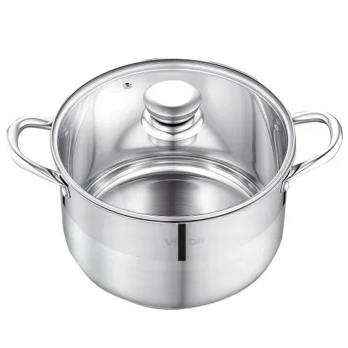 VEVOR Edelstahl Kochtopf 7,6 L Suppentopf mit Glasdeckel Induktionsgeeignet Hochwertiger Nudeltopf PFOA-frei PFAS-frei für Gasherd Elektrokochfeld Ideal für Eintöpfe Pasta Suppen – Bild 8