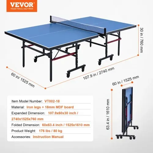 VEVOR Ping-Pong-Tisch, professionelles Tischtennisspiel, tragbarer MDF-Tischtennistisch für den Innenbereich, faltbarer Ping-Pong-Tisch mit Schnellklemmnetz und feststellbaren Rädern, einfacher Aufbau in 10 Minuten, 18 mm dicke Tischplatten – Bild 6