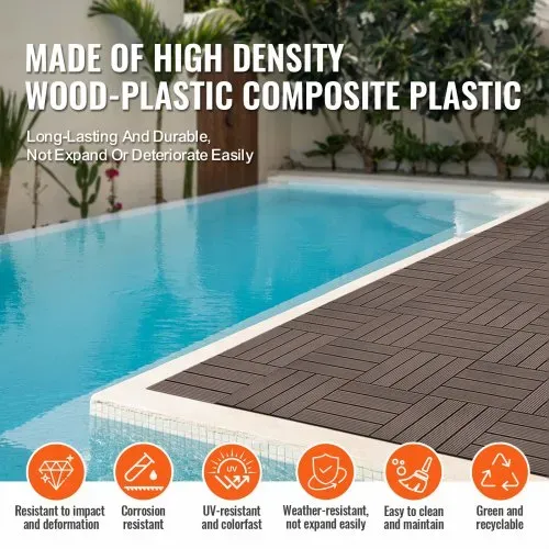 VEVOR Terrassenfliesen, 10er-Set, Balkonfliesen 295 x 295 mm, Klickfliesen, wasserdichter Kunststoff-Bodenbelag für den Außenbereich, Terrassenbodenbelag für Veranda, Pool, Balkon, Dunkelbraun – Bild 5