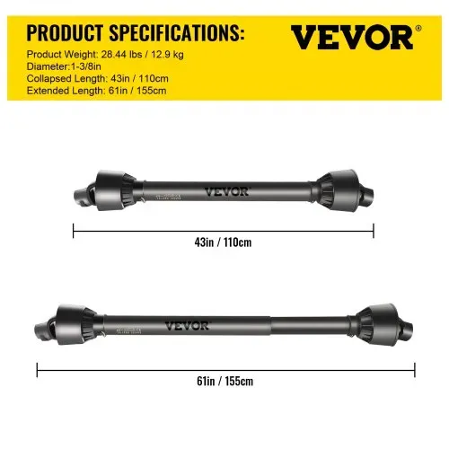 VEVOR Zapfwelle T4 Gelenkwelle, Antriebswelle, 34,9 mm großen 6-Keil-Ende für den Traktor, ausziehbar von 1100 bis 1550 mm, Ideal für Rasenmäher, Freischneider, Bodenfräsen, Düngerstreuer – Bild 6