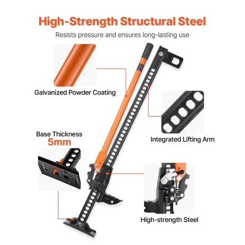 VEVOR Farm Wagenheber (1075 mm hoch) Offroad High Lift Farm Jack (3,18 t belastbar) Offroad-Nutzwagenheber, Stoßstangenheber Hochleistungshebebühnen mit 130,1-929,6 mm Hubbereich für Traktor Lkw – Bild 3