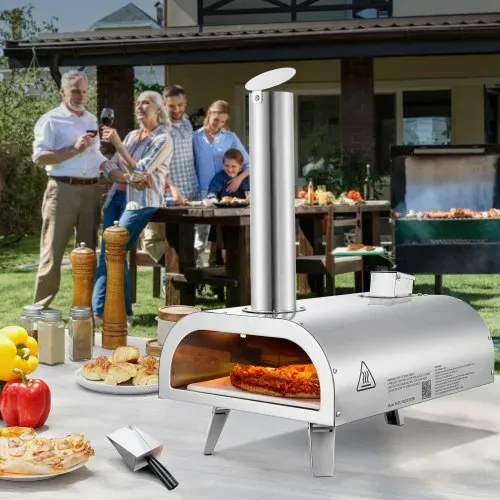 VEVOR Dual-Fuel-Pizzaofen Outdoor, 12 Zoll Holzfeuer & Propangas-Pizzaofen, Pellet- & Propan-Pizzamaker mit Thermometer & klappbarem Bein, Pizzakocher für Camping im Freien & Garten – Bild 7
