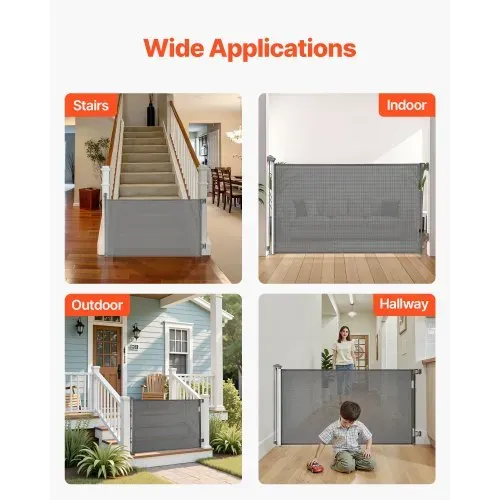 VEVOR Einziehbares Babygitter Hundegitter ausziehbar auf 145 cm Breite / 98 cm Höhe, Treppenschutzgitter mit Sicherheitsschloss, Schutzgitter aus Netzgewebe für Treppen Flure drinnen/draußen, grau – Bild 6