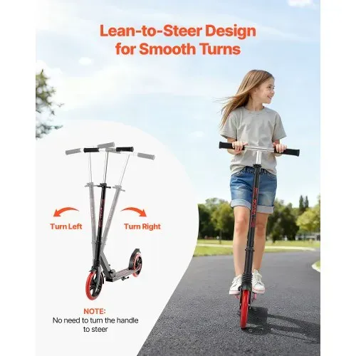 VEVOR Scooter (2 Räder) für Kinder ab 8 Jahren, Cityroller Straßenroller mit höhenverstellbarem Lenker & rutschfestem Deck & leichtem Rahmen, faltbarer Tretroller bis zu 100 kg, Schwarz + Rot – Bild 3