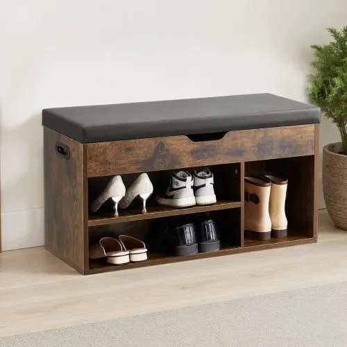 VEVOR Schuhregalbank Schuhbank (805 x 305 x 445 mm), Eingangsbereichsbank mit anhebbarem Stauraum & Polster, Schuhregal mit 3 Fächern (136 kg belastbar), für Haustür Flur Wohnzimmer Schwarz – Bild 7