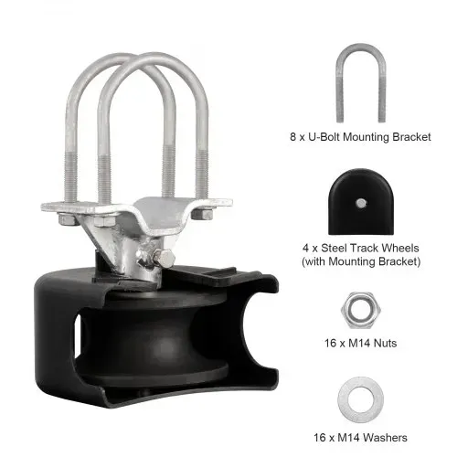 VEVOR Schiebetor-Set, Rolltor-Hardware-Set mit U-förmiger Radnut für freitragende Schiebetore und Rolltüren, Schiebetorrollen 4-Schienen-Räder mit Abdeckung, Hochleistungs-Gleitrolle, Schwarz – Bild 8