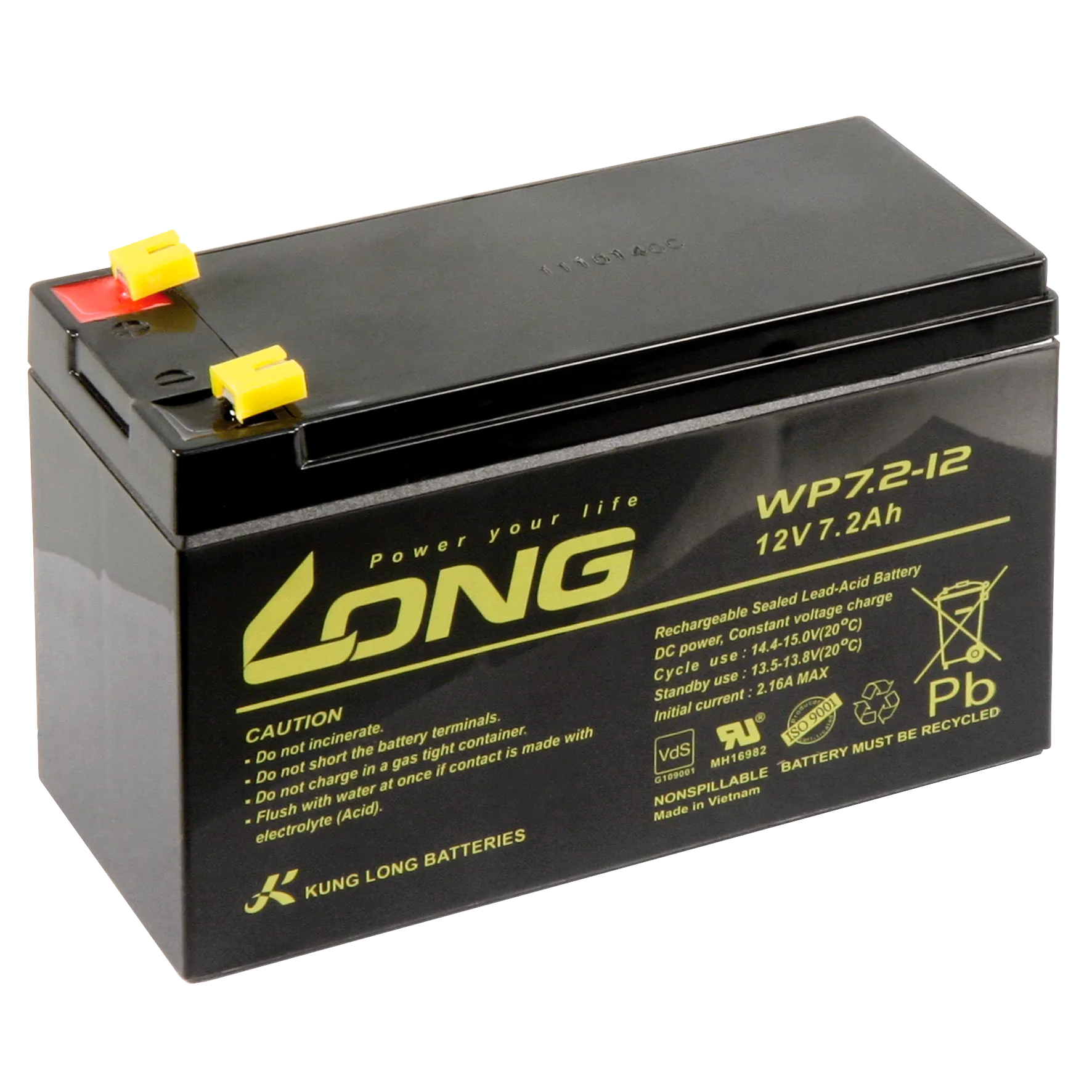 Bleiakku KUNG LONG ''WP7,2-12'' 12V/7,2Ah, VdS, 151x65x102mm, 2,67kg – Bild 2