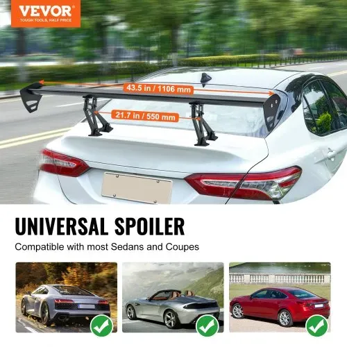 VEVOR GT Wing Autospoiler, 110 cm Universalspoiler mit Einzeldeck, verstellbares leichtes Aluminium, Auto-Heckspoilerflügel, Rennspoiler BGW/JDM Drift Schwarz VEVOR GT Wing Autospoiler, 110 cm Universalspoiler mit Einzeldeck, verstellbares leichtes Aluminium, Auto-Heckspoilerflügel, Rennspoiler BGW/JDM Drift Schwarz