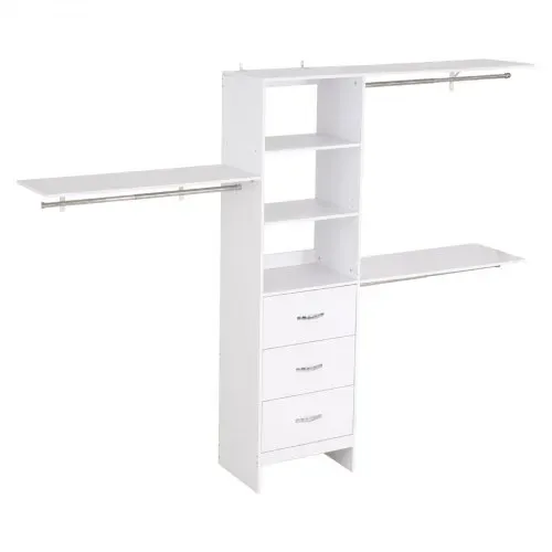 VEVOR Garderobenständer mit 3 Schubladen, verstellbarer Kleiderständer aus Holz, Kleiderschrankorganisation mit 3 ausziehbaren Kleiderstangen (575-1020 mm) Schranksystem für begehbare Garderoben – Bild 9