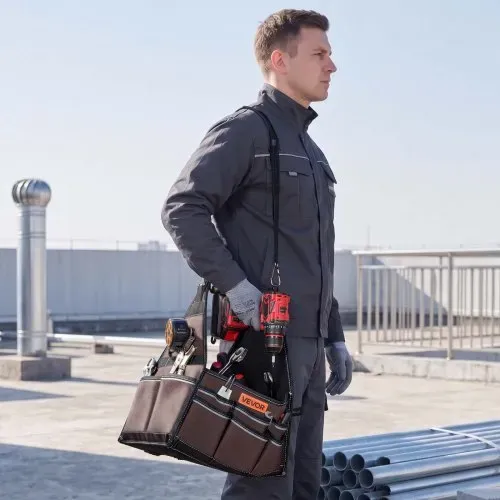 VEVOR Offene Werkzeugtasche 31x31x41cm, Aufbewahrungstasche mit 15 Innen- & 30 Außenfächern, Wasserfester Werkzeug-Organizer aus Polyester mit Schultergurt & Tragegriff, Werkzeugtrage für Handwerker – Bild 7
