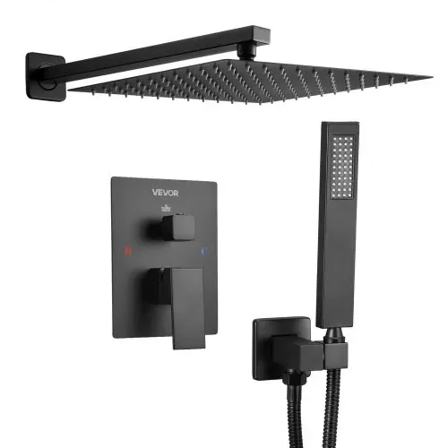 VEVOR Duscharmatur Regenduschsystem fürs Badezimmer Duschsystem mit 305 mm quadratischen Regenduschkopf & Handbrause, wandmontierte Badezimmerarmaturen mit Messingventil & Zierset, Mattschwarz – Bild 9