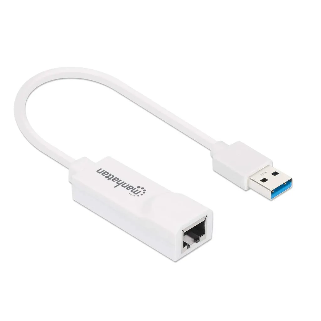 Manhattan USB-A auf Gigabit-Ethernet-Netzwerkadapter, USB 3.2 Gen 1 auf 10/100/1000 Mbit/s Gigabit Ethernet, weiß – Bild 2