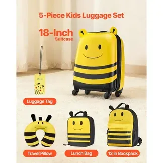 VEVOR 5 tlg. Kinderkoffer Set, 457,2 mm, Hartschalenkoffer mit Kindertrolley, Rucksack, Nackenkissen, Lunchbox & Kofferanhänge, Kofferset fürJungen & Mädchen, praktisch für Reisen Fliegen (Bienen) VEVOR 5 tlg. Kinderkoffer Set, 457,2 mm, Hartschalenkoffer mit Kindertrolley, Rucksack, Nackenkissen, Lunchbox & Kofferanhänge, Kofferset fürJungen & Mädchen, praktisch für Reisen Fliegen (Bienen)