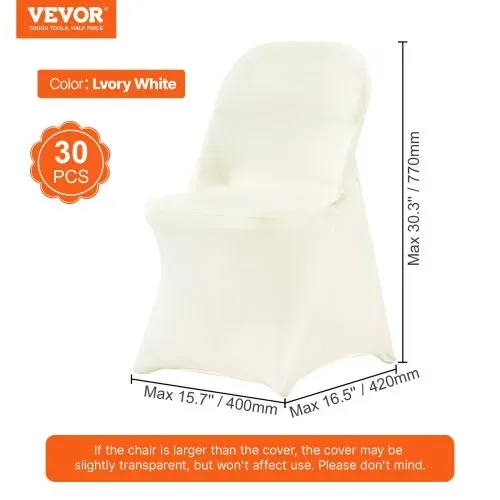 VEVOR Stuhlhussen für Klappstühle aus Elastischem Spandex, Kurzer Stuhlbezug, Abnehmbare & Waschbare Schonbezüge, für Hochzeit, Urlaub, Bankett, Party, Feier (30 Stück, Elfenbeinweiß) – Bild 6
