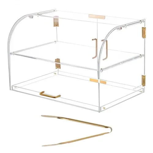 VEVOR Gebäckvitrine 2-stöckig, Gewerbliche Bäckereivitrine aus Transparentem Acryl, Thekenvitrine mit Magnetischer Rücktür & Abnehmbarer Trennwand für Kekse Desserts Donuts, 558 x 355 x 355 mm – Bild 8